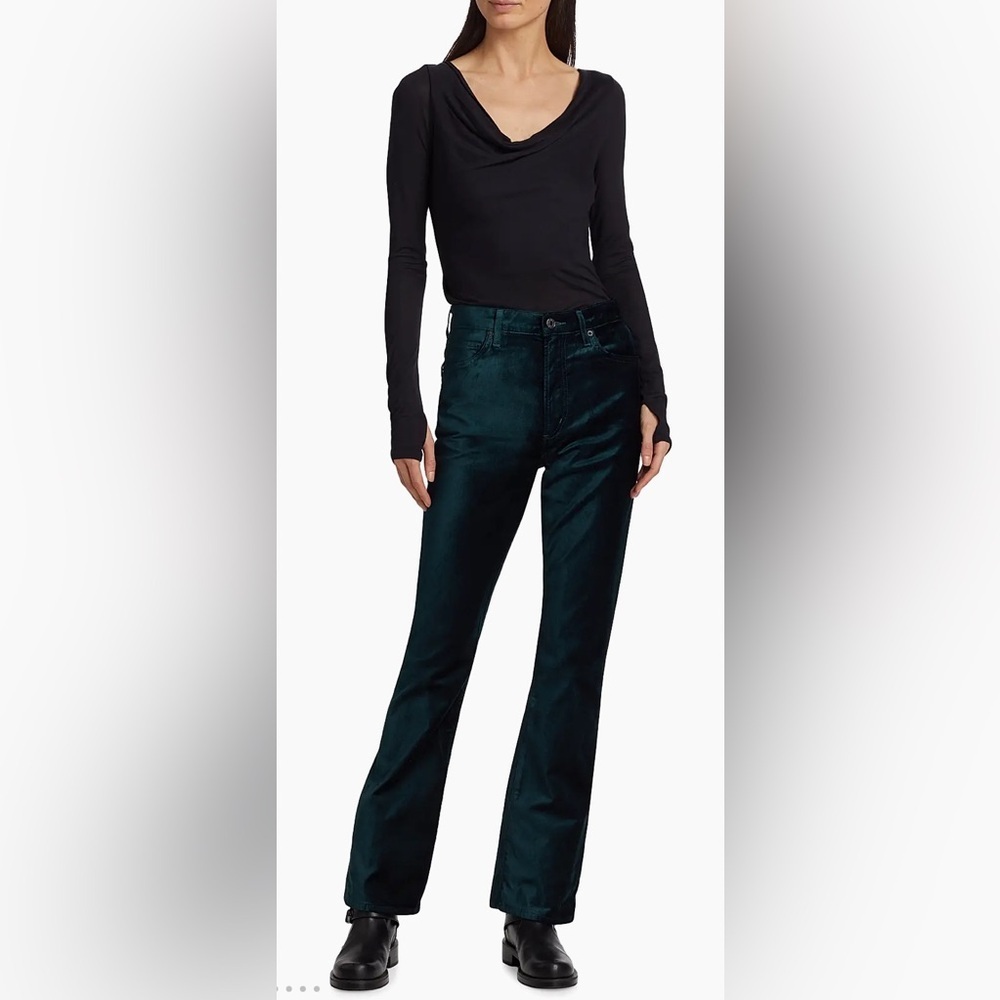 Agolde Nico Velvet Boot-Cut Trousers Women's High Rise Jeans in Deep Green 26